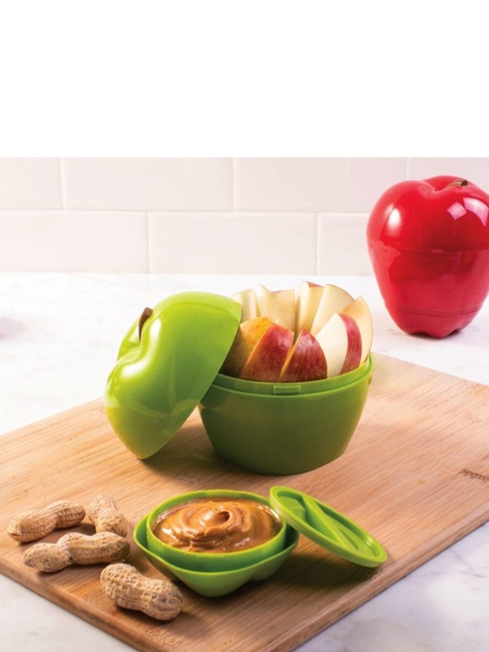 Apple-Shaped Green Snack & Dip Container - Home Kitchen